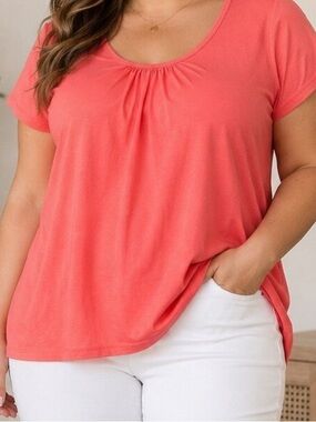 Just My Size Coral Scoop Neck Short Sleeve Top